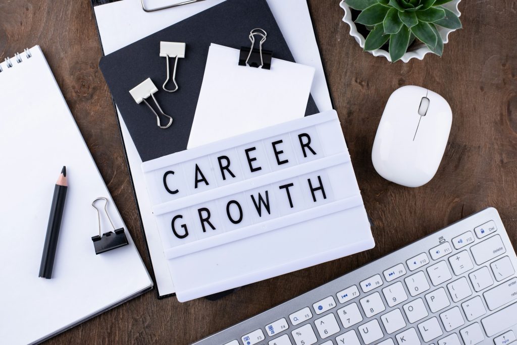 Career growth concept with office desk