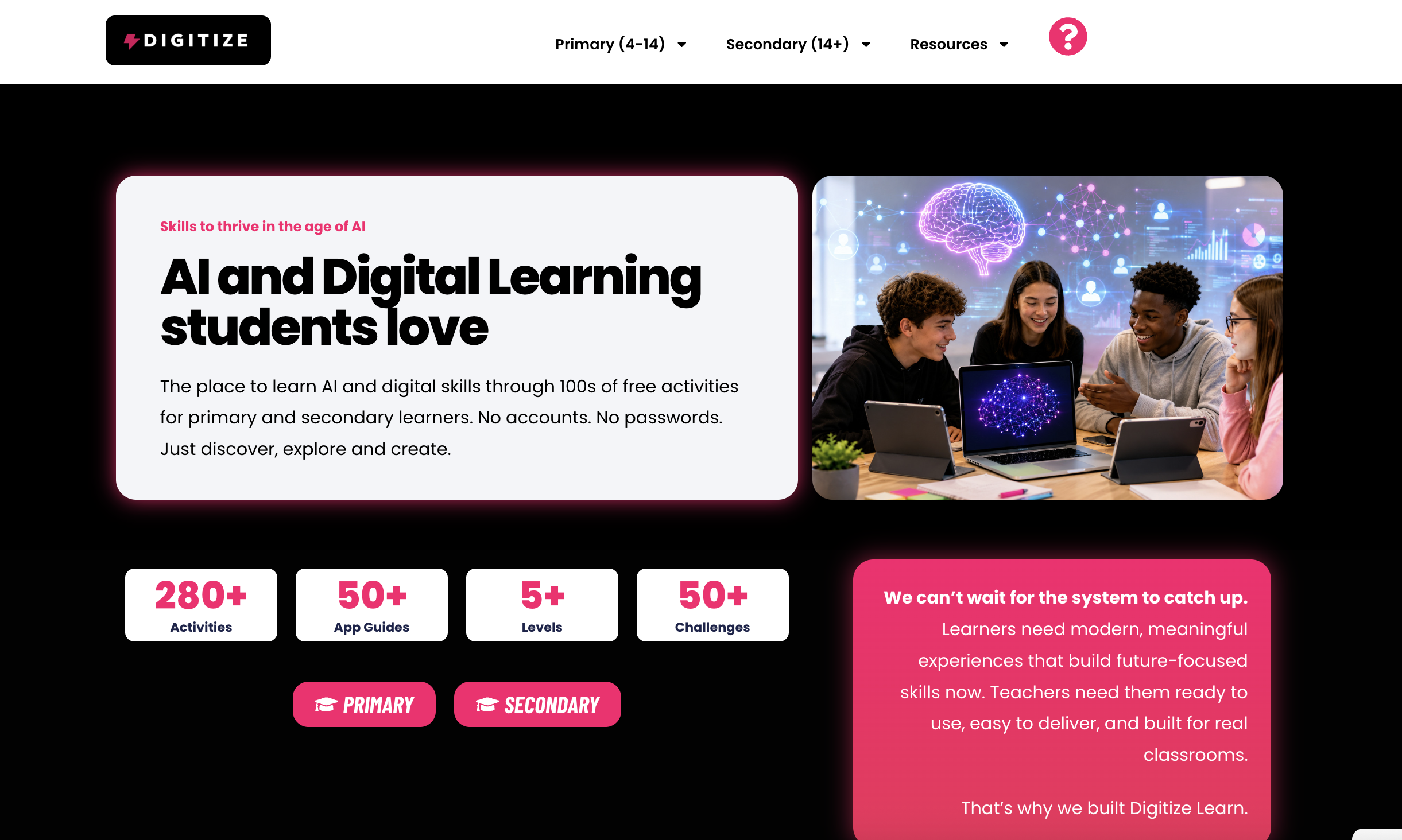 digitize learning platform homepage screenshot